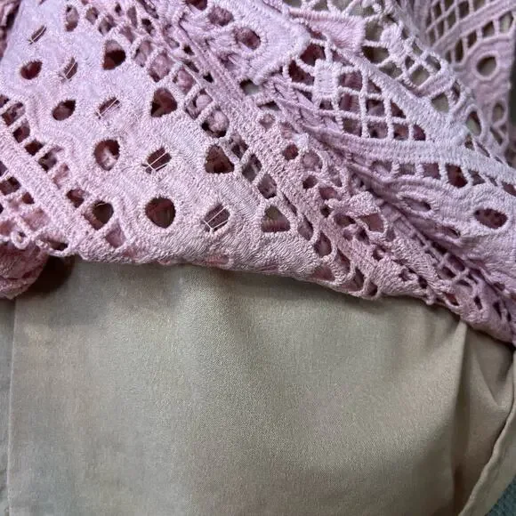 Endless Rose Vintage Pink Lace Top S Small Ruched Puff Sleeve Shirt - Picture 3 of 9